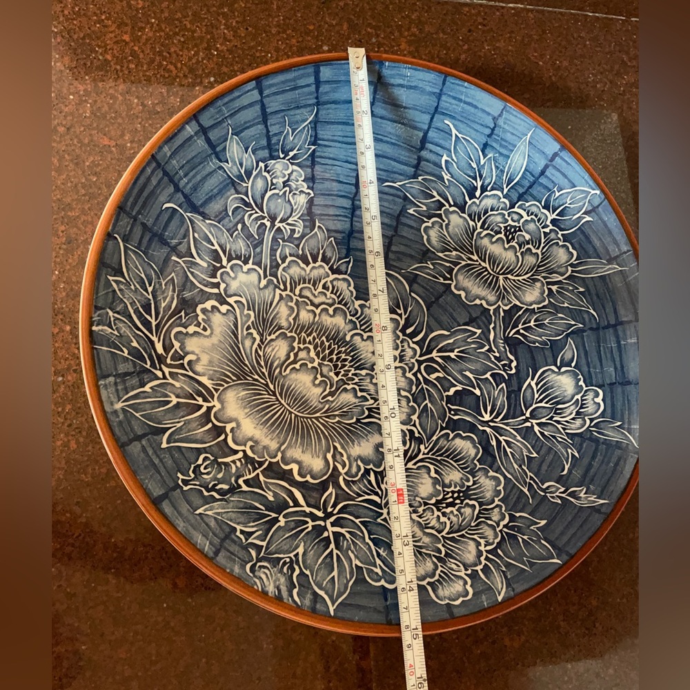 Vintage Made in Japan Large 15” Blue Floral Decorating or Serving Plate - Picture 6 of 7